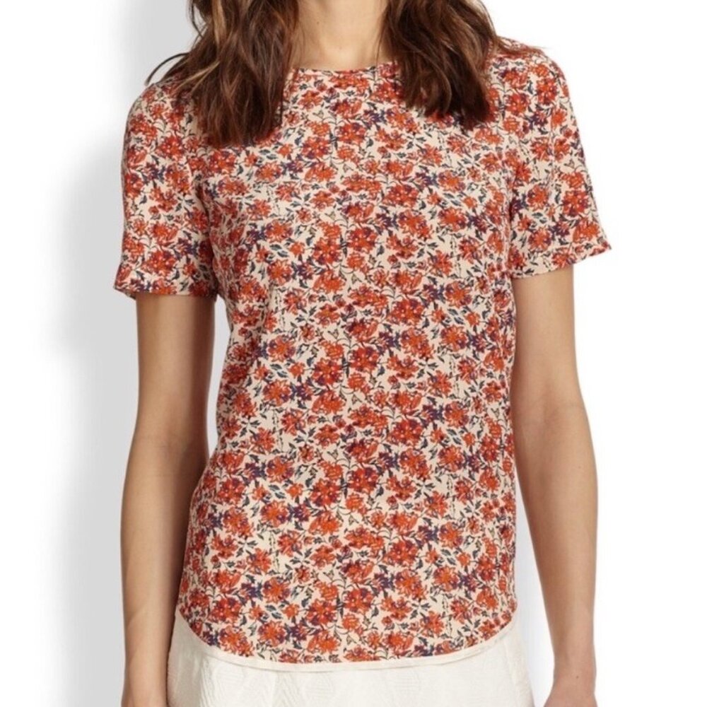 Rebecca Taylor 100% Silk Short Sleeve Blouse In Cute Floral Print Sz 10